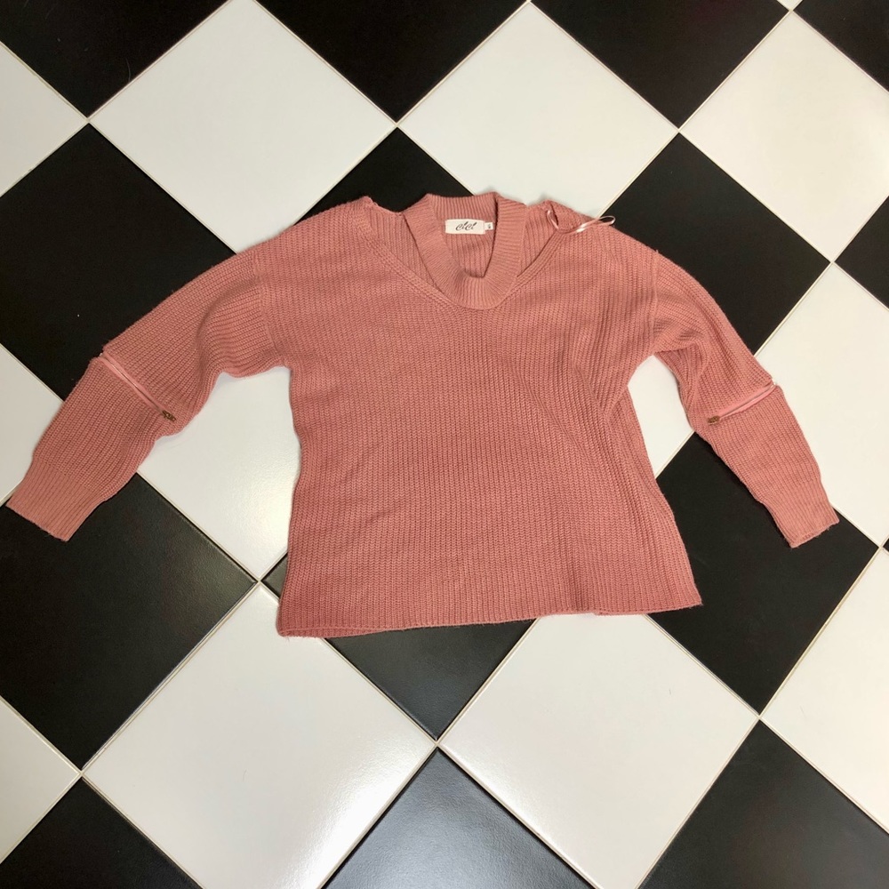 Cici Muted Pink Dusty Rose Pullover Knit Sweater Collar Choker Boxy Coquette M/L